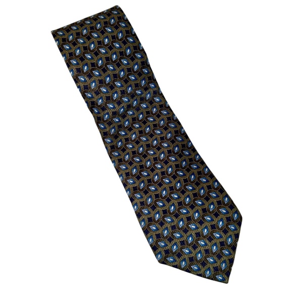 Jos A Banks Diamond Oval Chain Olive Blue Brown White 100% Silk Men's Tie - Picture 1 of 8